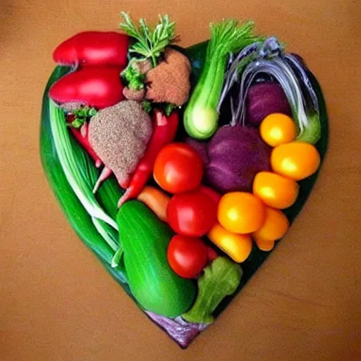 Image similar to anatomical heart made out of vegetables, realistic, very detailed,