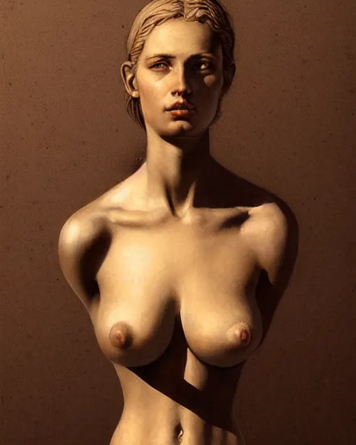 Image similar to portrait beautiful real woman as the venus de milo hyper realistic face, beautiful eyes, fantasy art, in the style of greg rutkowski, intricate, hyper detailed, smooth