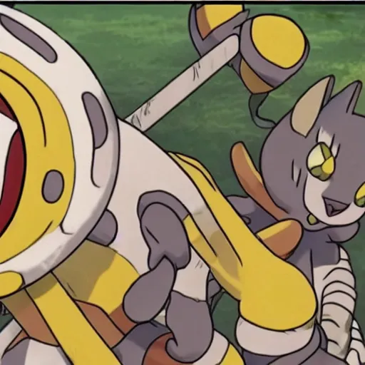 Image similar to photo of meowth from pokemon crucifixion