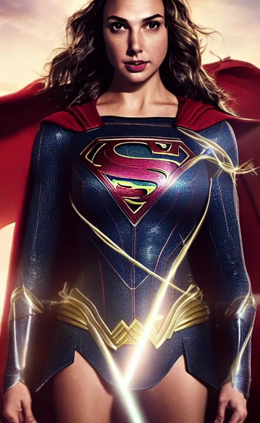 Image similar to a potrait of Gal Gadot as Supergirl no cape suit with man of steel suit style and full armour by Zack Snyder, 8k photorealistic, cinematic lighting, HD, high details, dramatic, trending on artstation, view from above