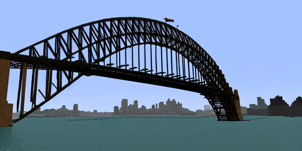 Image similar to Sydney Harbour Bridge made in Minecraft