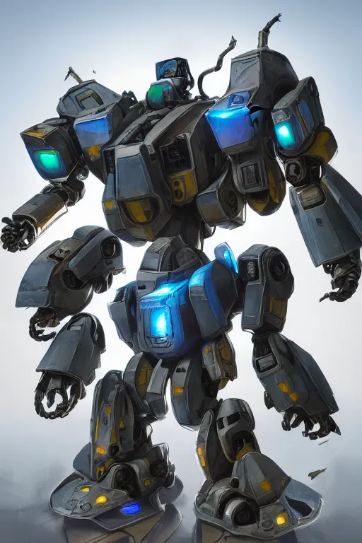 Image similar to mechwarrior 5 : mercenaries mech megaman transformer robot boss tank engine game octane render, 4 k, hd 2 0 2 2 3 d cgi rtx hdr style chrome reflexion glow fanart, global illumination ray tracing hdr fanart arstation by ian pesty by jesper ejsing pixar and disney unreal zbrush central hardmesh