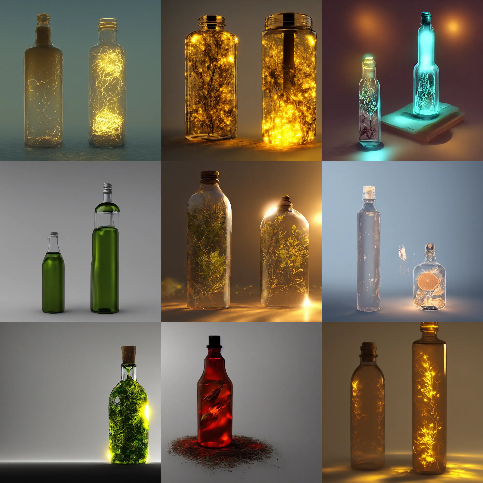 Prompt: nature in a bottle, glowing, photorealistic, trending on artstation, wlop, 8 k render