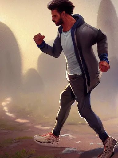 a handsome man jogging. charming self confident Stable