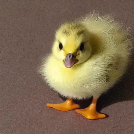 Prompt: a baby duckling wearing a bow on her head