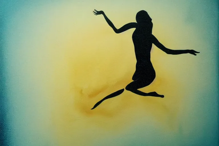 Prompt: beautiful serene swimming person, healing through motion, life, minimalistic golden and ink airbrush painting on white background