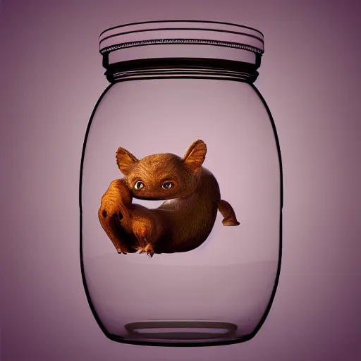 Prompt: cutie creature in a jar, digital art, 3 d, maya render, masterpiece, mega detailed, cgsociety