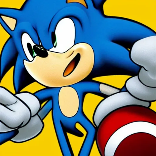 Image similar to sonic the hedgehog, in the style of sega genesis, cartoon, illustration by jean giruad!!!!!!!