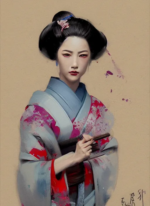 Image similar to hyper realistic geisha, by greg rutkowski