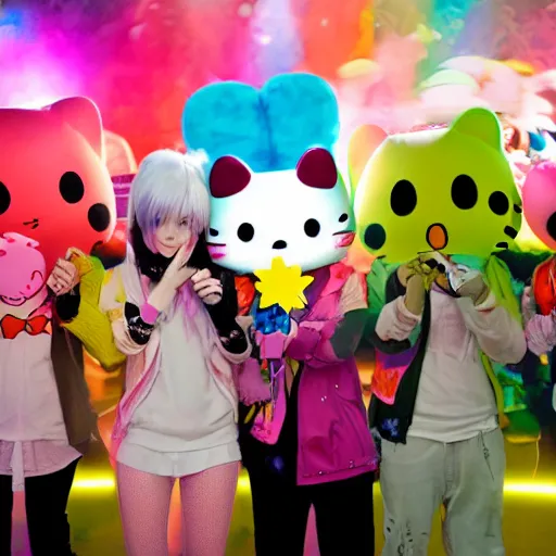 Prompt: sanrio characters at a rave