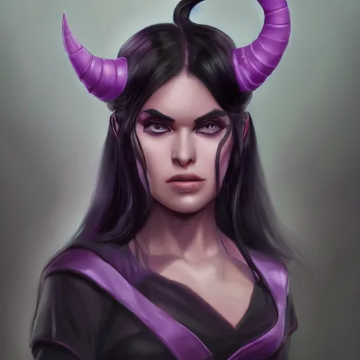 Image similar to a portrait of a tiefling with light purple skin and black hair, stunning digital painting trending on artstation