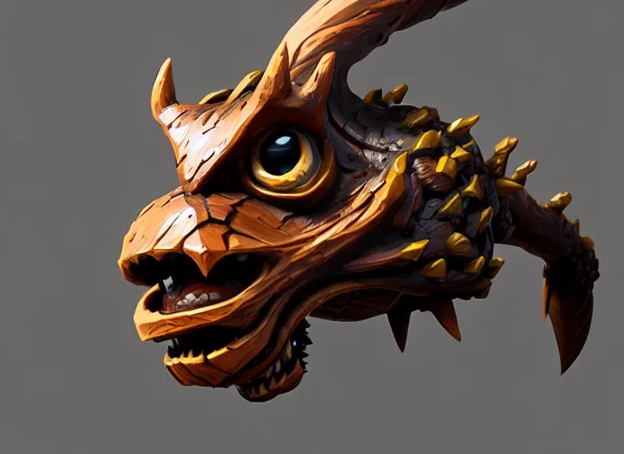 Image similar to brown wooden festeroot dragonskull treant head, stylized stl, 3 d render, activision blizzard style, hearthstone style, darksiders art style, greg rutkowski style