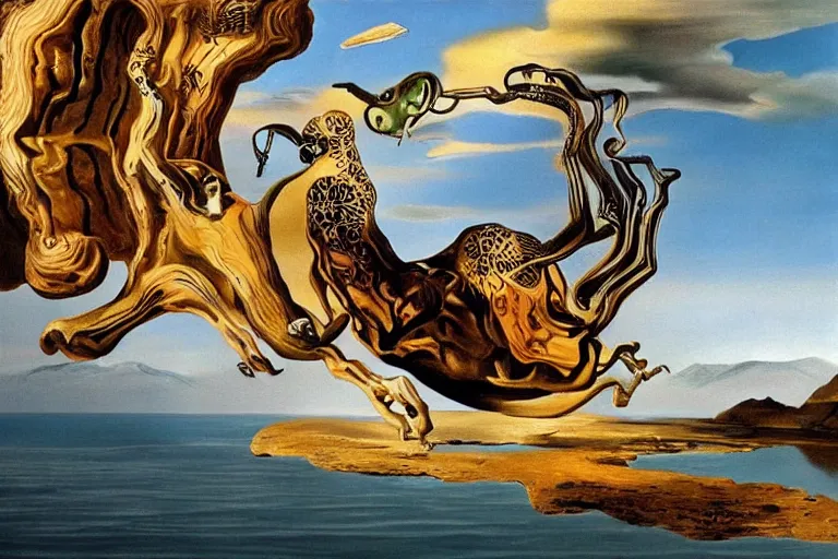 Image similar to Painting by Salvador Dali, Extremely Highly detailed, Occult, funny, humorous, humor, hilarious, funny, entertaining, magical, trending on artstation HQ, closeup, D&D, intricate, elegant, highly detailed, digital painting, artstation, concept art, matte, sharp focus, illustration, surrealism