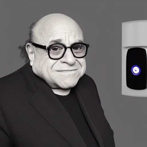 Image similar to doorbell camera footage of danny devito, night shot, 4 k