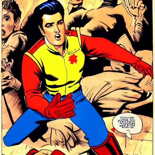 Image similar to elvis appears to you in a dream. he's dressed like freddy freeman captain marvel jr.