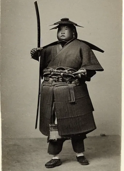 Image similar to old photo of a very very rotund samurai holding a pistol