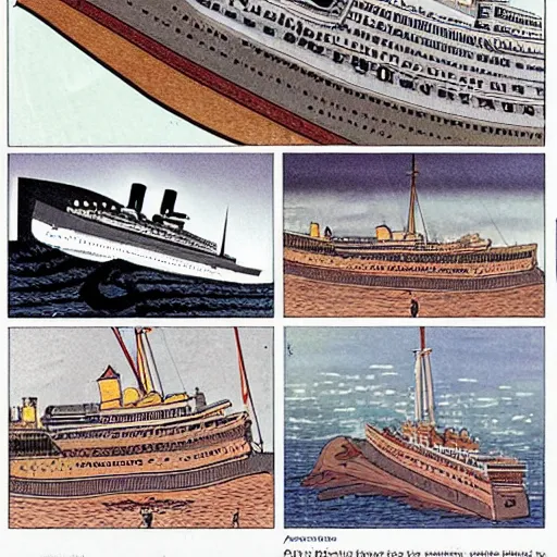 Prompt: a dk cutaway book about the titanic illustrated by moebius - n 4