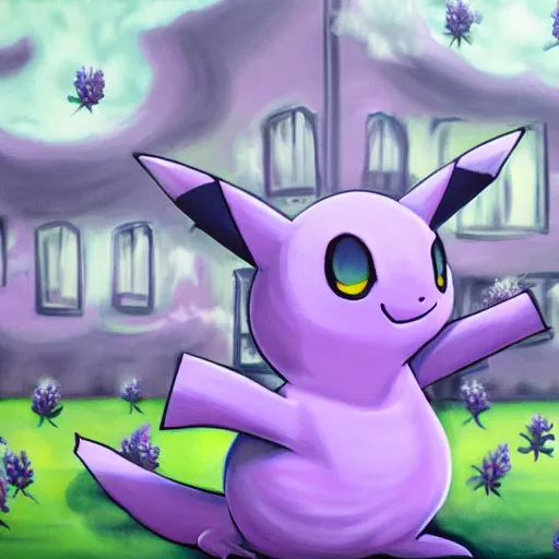 Image similar to hyperrealistic painting of pokemon lavender town, terrifying, purple dim light, ghosts flying