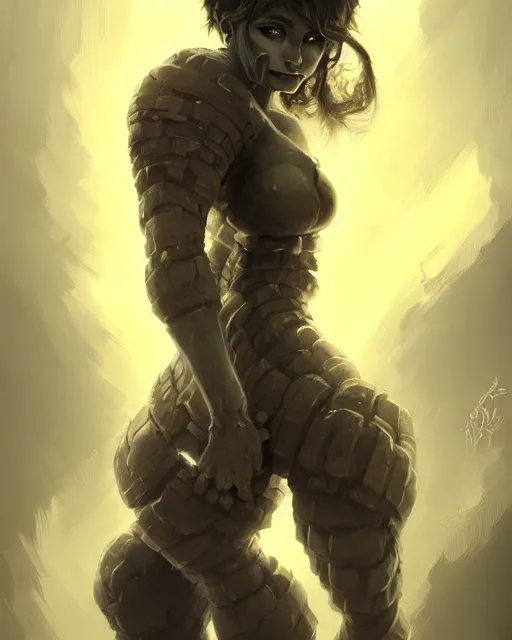 Image similar to a painting of a beautiful golem, an ultrafine detailed painting by ross tran, centered full body, featured on deviantart, fantasy art, detailed painting, deviantart, anime