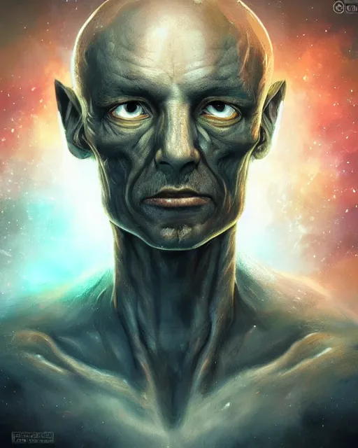 Prompt: A floating head of Traian Basescu as an alien in space, only the head, fantasy art, in the style of artgerm, illustration, epic, fantasy, intricate, hyper detailed, artstation, concept art, smooth, sharp focus, ray tracing, vibrant, artgerm, award winning art, ray tracing