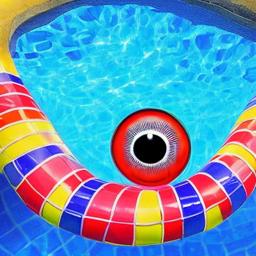 Image similar to eyeball that is a swimming pool, award winning photo, 3d art,