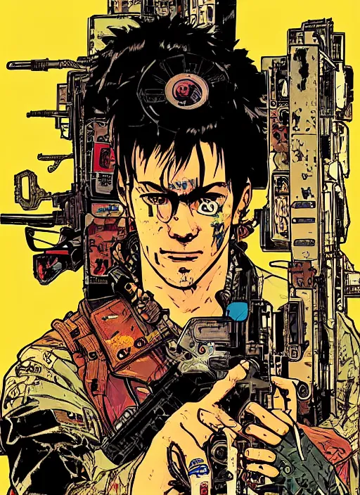 Image similar to cyberpunk mercenary portrait illustration, pop art, splash painting, art by geof darrow, ashley wood, alphonse mucha, makoto shinkai