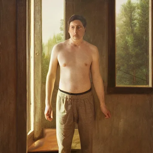 Image similar to detailed portrait of a man, spring light, painting by gregory crewdson,