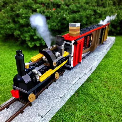 Prompt: lego train steam engine realstic