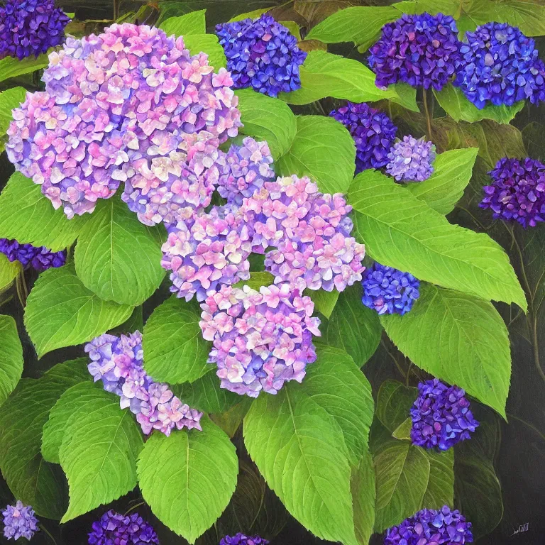 Prompt: a beautiful photo realistic painting of hydrangea which consists of all sorts of exotic butterflies, clematis theme logo, exotic butterflies theme, exotic butterflies design, clematis in the deep sea, clematis like stars in the sky, hydrangea, landscape of the mountain valley in the background, trending on artstation, warm light, fantasy art, 8 k resolution, highly detailed