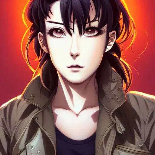 Image similar to a portrait of revy from black lagoon manga, symmetrical eyes, symmetrical face, art by lois van baarle and loish and ross tran and rossdraws and sam yang and samdoesarts and artgerm, digital art, highly detailed, intricate, sharp focus, trending on artstation hq, deviantart, unreal engine 5, 4 k uhd image