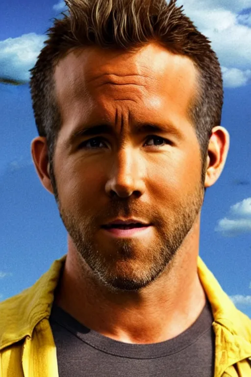 Image similar to ryan reynolds with hair of wheat field, photorealistic