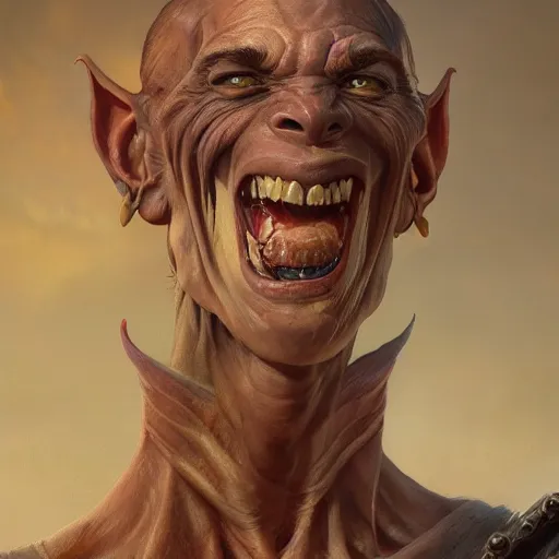 Prompt: a portrait of an skinny orc with a friendly smile, digital painting, artstation, concept art, donato giancola, Joseph Christian Leyendecker, WLOP, Boris Vallejo, Breathtaking, 8k resolution, extremely detailed, beautiful, establishing shot, artistic, hyperrealistic, beautiful face, octane render, cinematic lighting, dramatic lighting, masterpiece