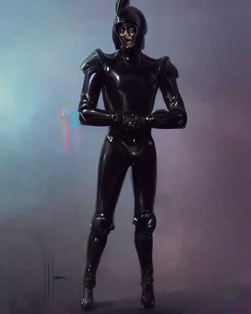 Prompt: iridescent sinewy smooth muscular male sleek glossy black pearlescent futuristic armor with smooth black featureless helmet, by greg rutkowski, mark brookes, jim burns, tom bagshaw, magali villeneuve, trending on artstation