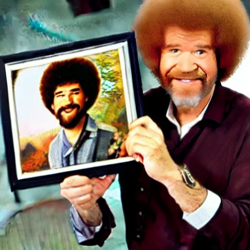 Prompt: bob ross holding a picture of bob ross holding a picture of bob ross holding a picture of bob ross