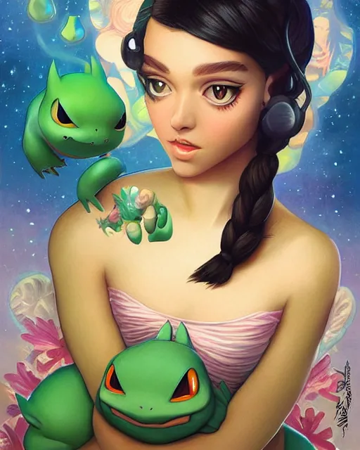 Prompt: Tom Bagshaw, Pokemon Bulbasaur portrait Pixar style by Tristan Eaton Artgerm