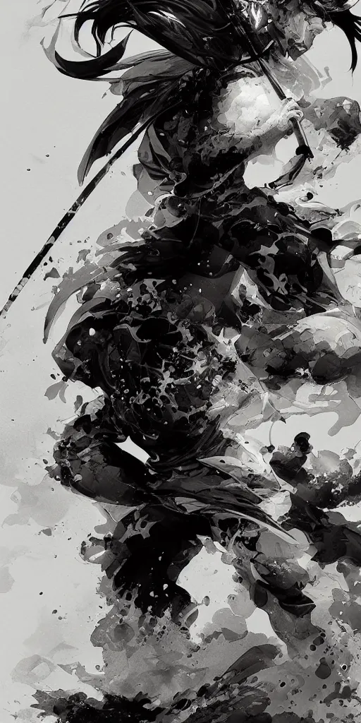 Image similar to highly detailed beautiful black and white photography of a samurai, splash, sharp focus, dynamic lighting, elegant harmony, beauty, masterpiece, by riccardo federici, by james jean, by craig mullins, by lois van baarle, by makoto shinkai, by greg tocchini, by greg rutkowski, illustration, ink draw, pen,