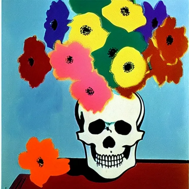 Prompt: a beautiful painting chinese porcelain inserts skull flowers, by andy warhol henri matisse realistic oil painting