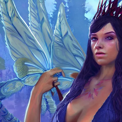Prompt: fairy queen in GTA V, cover art by Stephen Bliss, artstation