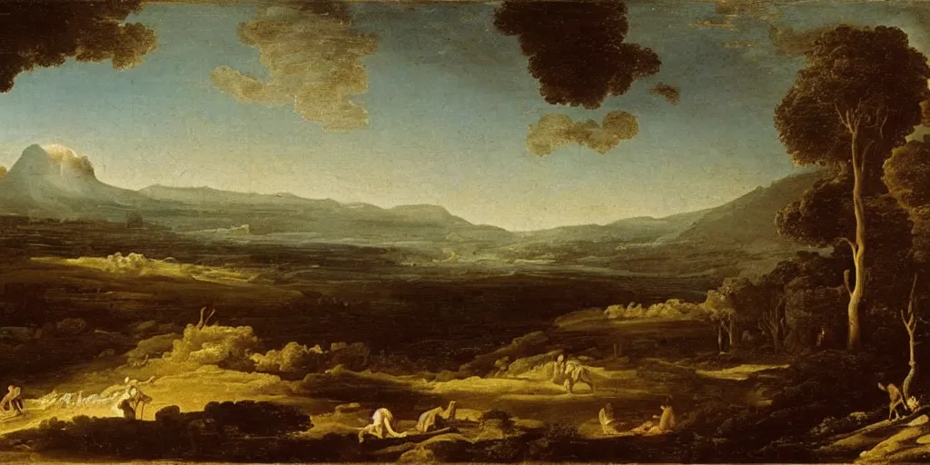 Image similar to an exploding volcano seething, ethereal landscape, claude lorrain pastoral landscape