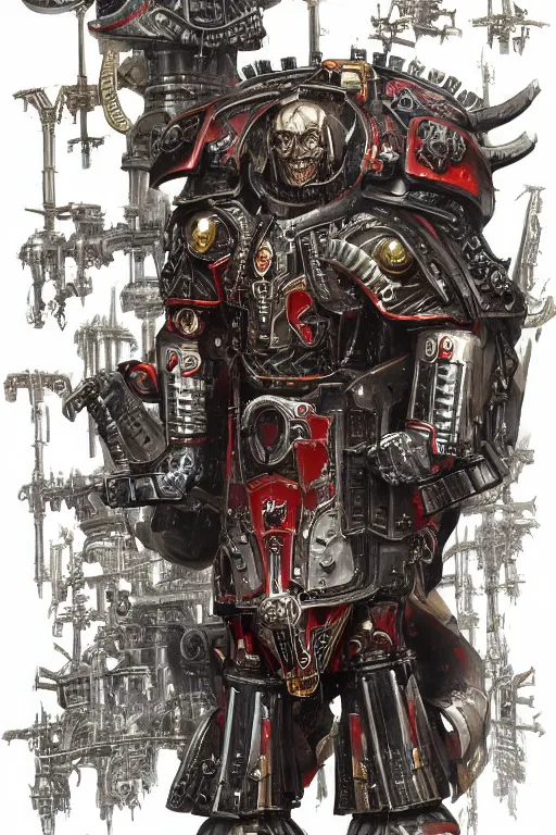 Prompt: portrait of adeptus mechanicus from Warhammer 40000. Highly detailed, artstation, illustration by Karl Kopinski and Adrian Smith