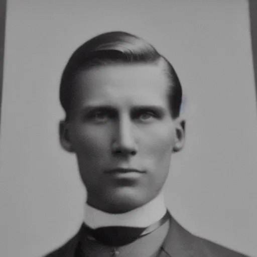 Image similar to A photograph portrait of Jerma985 with slicked back hair in the early 1900s, taken in the early 1900s, grainy, taken on a early 1900s Kodak Camera, realistic, hyperrealistic, very realistic, highly detailed, very detailed, extremely detailed, detailed, digital art, trending on artstation