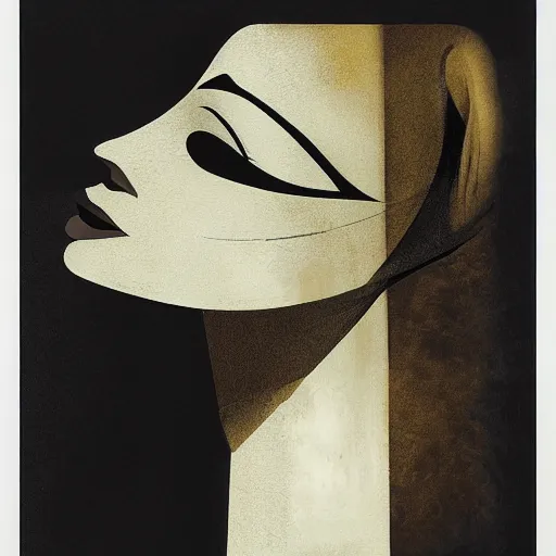 Prompt: The profile of a woman's face, a shadow is facing the other direction, an image split in two, by Dave McKean