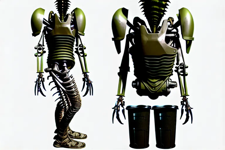 Image similar to armored up biomechanical waste disposal soldier, insectoid, muted colours, dark, sewage, amateur hr giger