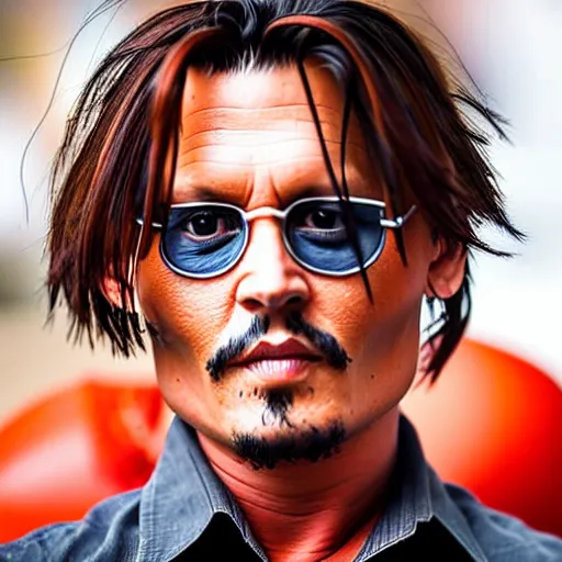 Image similar to johnny depp as a tomato, battles for his life