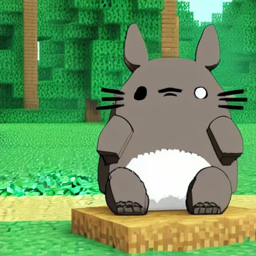 Prompt: totoro as a player in minecraft