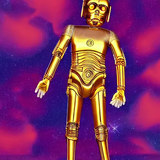 Image similar to full body legs portrait of Simpson as C3PO in star wars, background blue sky puffy clouds cinematic 4k