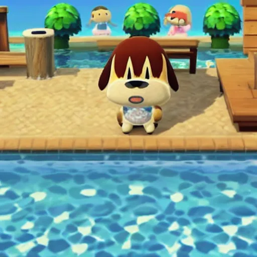 Prompt: beagle inside a pool in animal crossing game