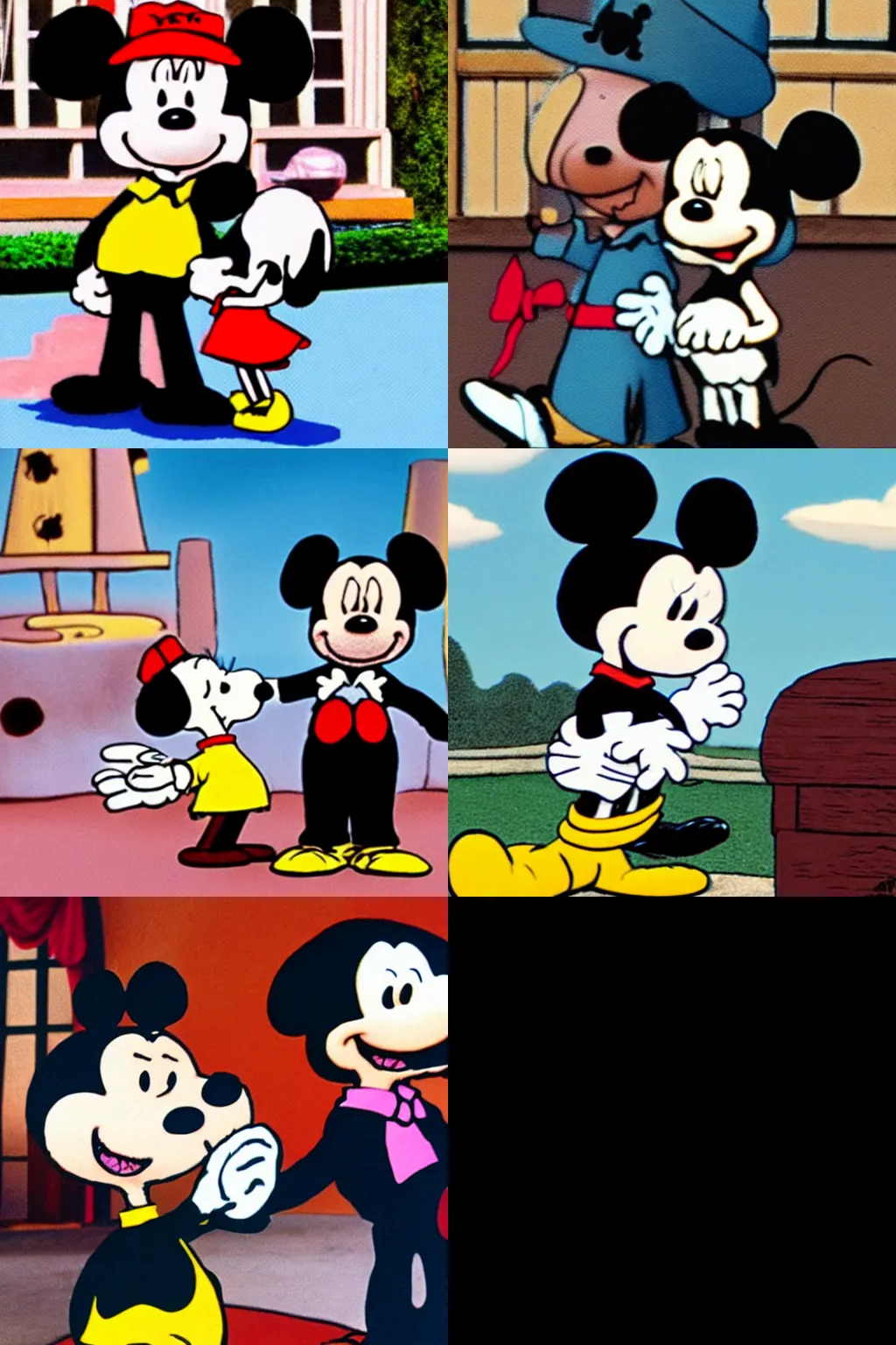 Prompt: snoopy meeting with mickey mouse