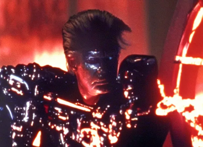 Prompt: donald trump stars in terminator 2 ( 1 9 9 1 ) shot on arriflex 3 5 bl 4, zeiss super speed and cooke varotal lenses