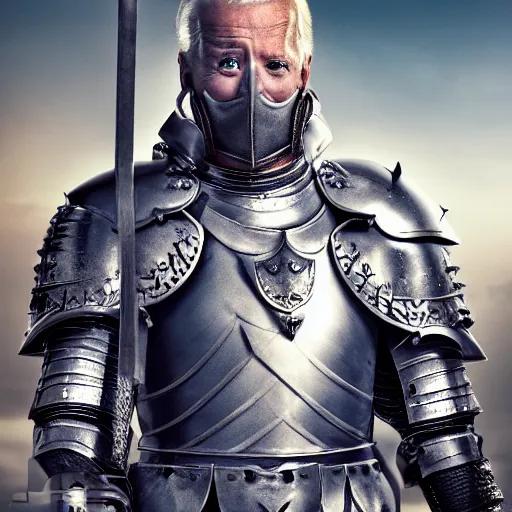 Prompt: joe biden as a noble knight paladin in shining armor, intricate fractal armor, cinematic, studio photography, high detail, ultra high detail, 4 k, hdr, 8 k